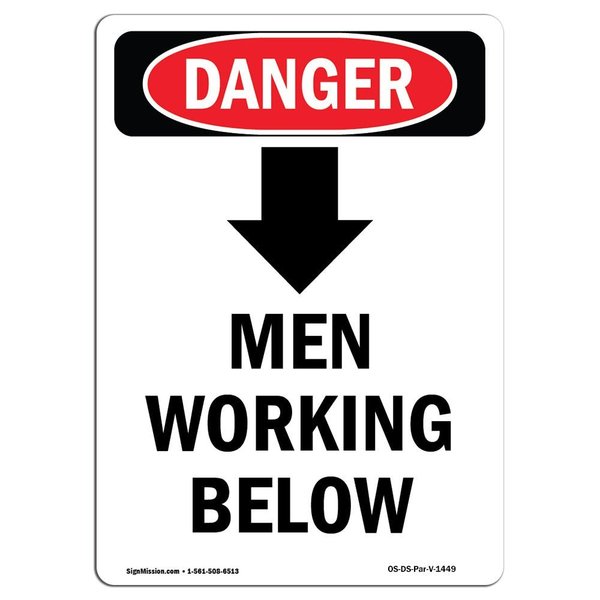 Signmission OSHA Danger Sign, Men Working Below, 5in X 3.5in Decal, 3.5" W, 5" L, Portrait, Men Working Below OS-DS-D-35-V-1449